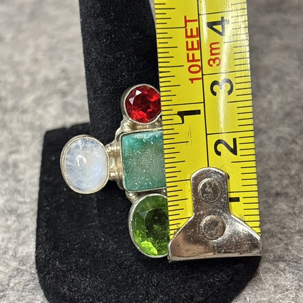 925 Sterling Silver Druzy Agate Moonstone Amethyst Ring Size 7.5 Multi Stone - Picture 5 of 8